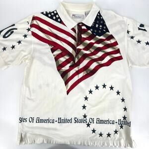 Vintage Mens American Summer Bicentennial Flag Double sided Polo Shirt Size L